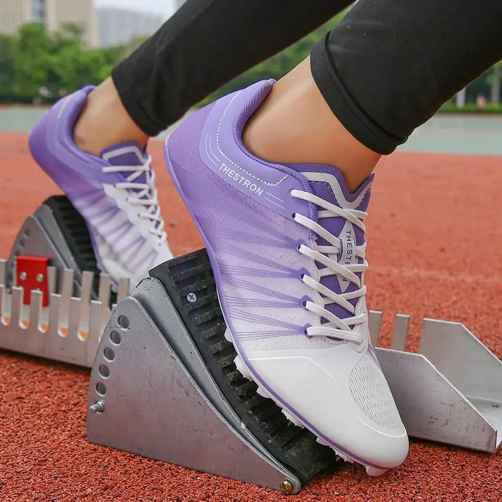 ZAKEY TRACK AND FIELD SHOES MEN WOMEN KIDS SPIKES SNEAKERS(8.5,WHITEPURPLE)